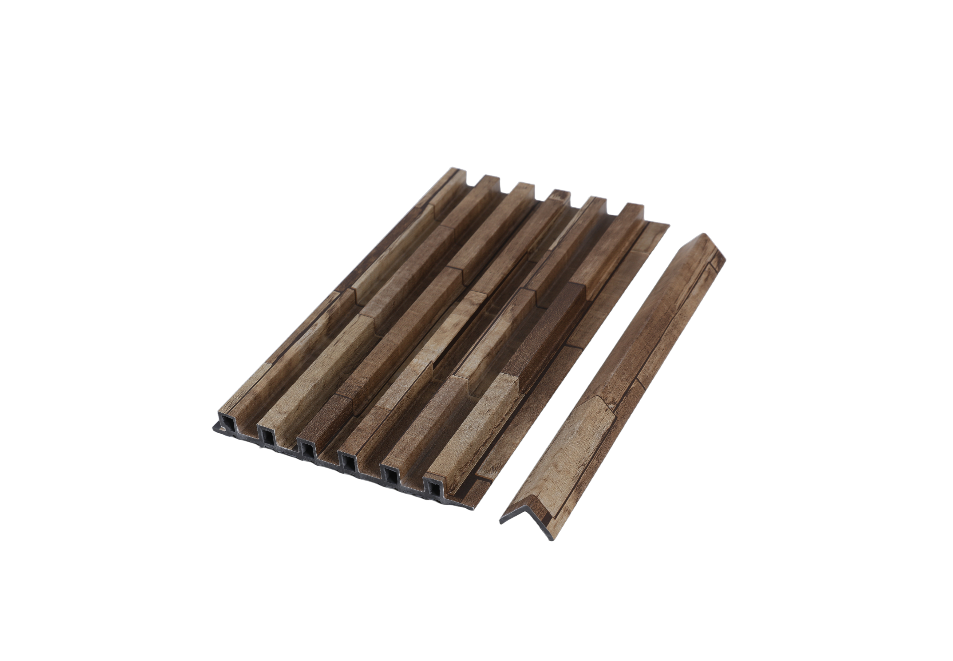 Six Pier Walnut Internal PVC Wall Cladding installed feature wall Melbourne | THQ