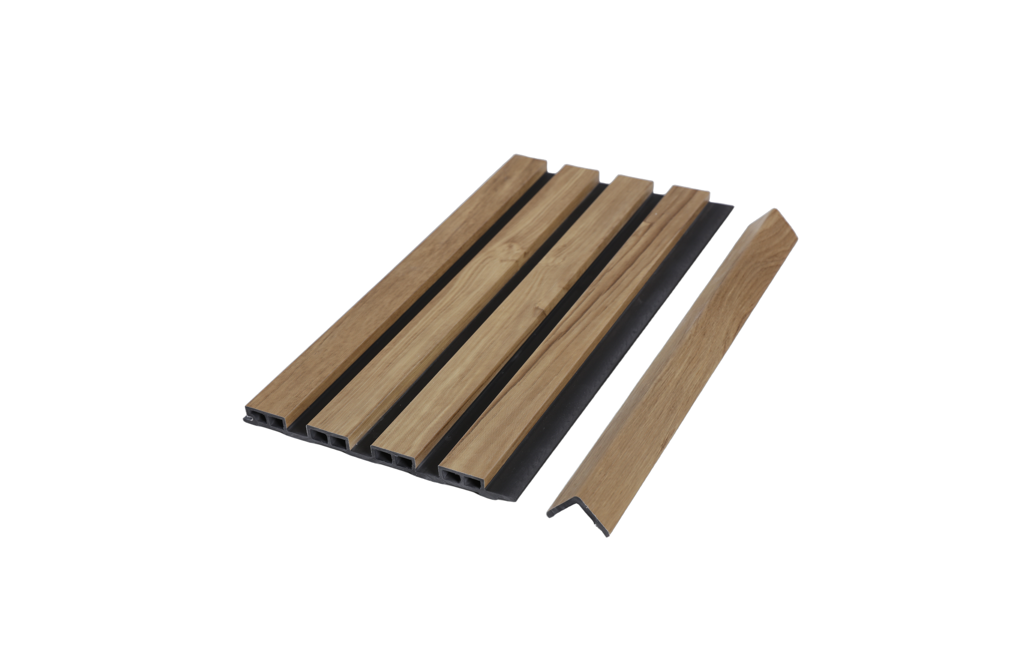 4P Teak & Black Internal PVC Wall Cladding installed feature wall Melbourne | THQ