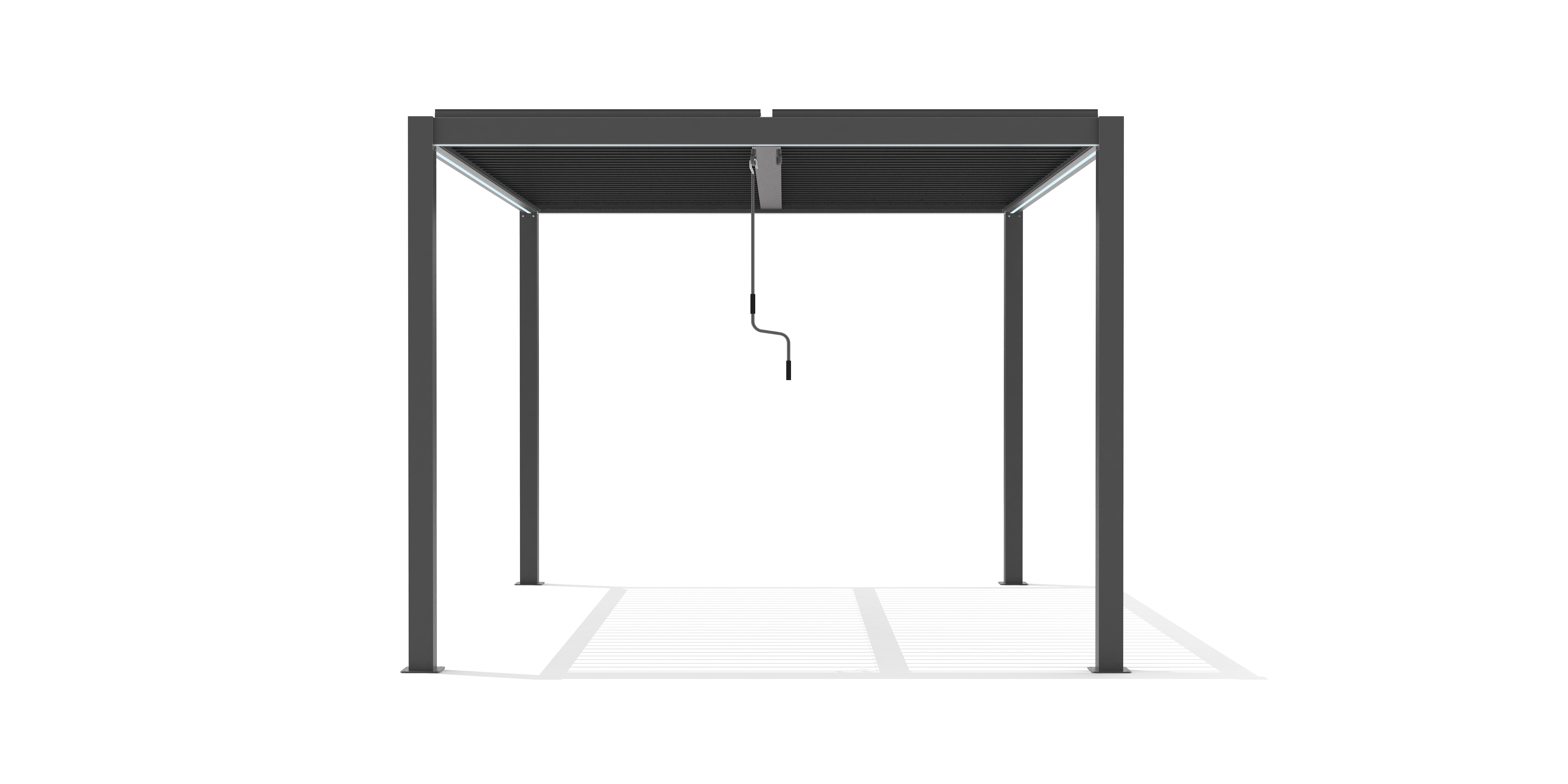 3x3 Aluminium Louvered Pergola – Freestanding Manual Roof with RGB Remote-Control Lights Grey installed outdoor setting | THQ