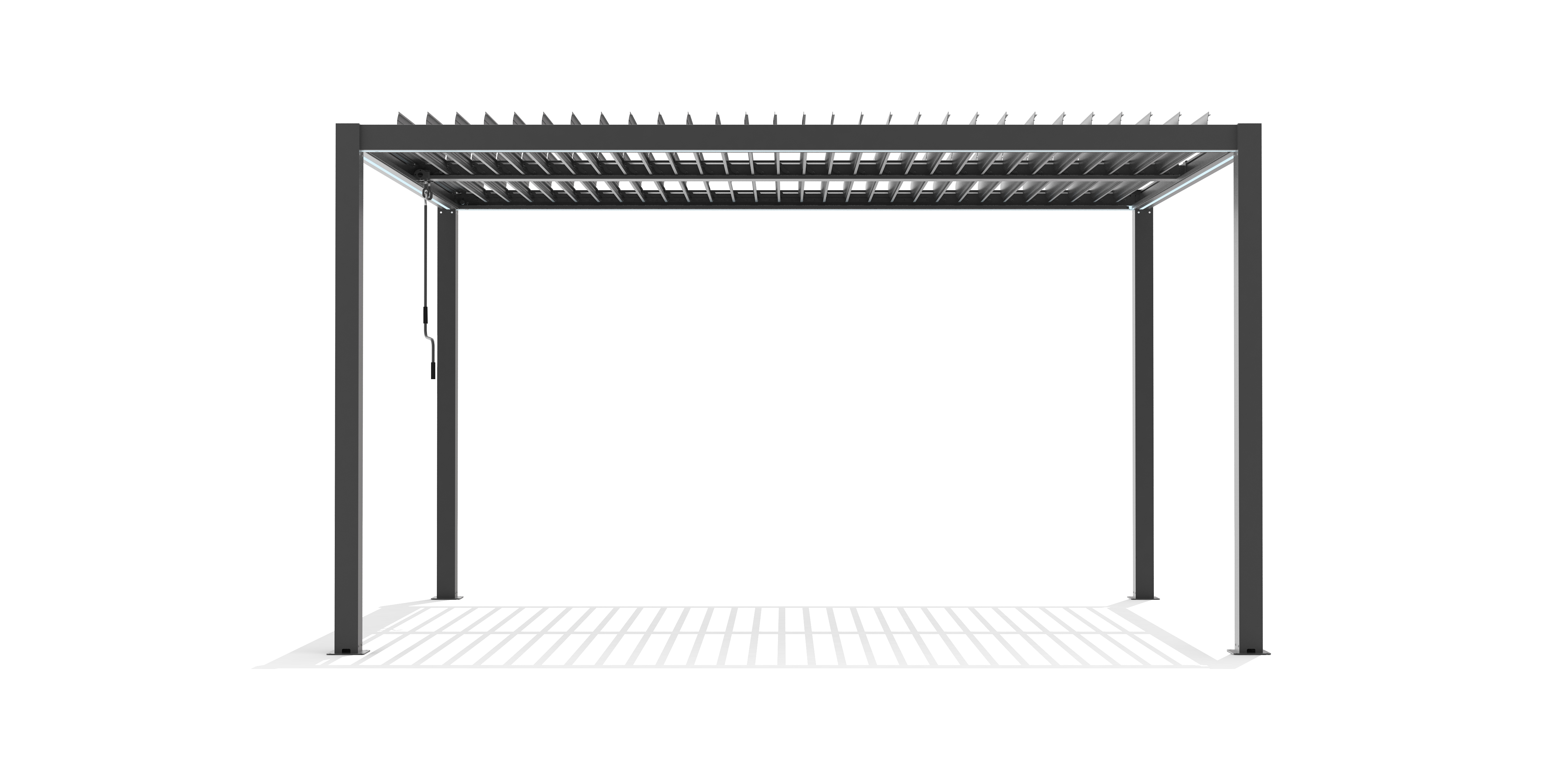 3x4 Aluminium Louvered Pergola – Freestanding Manual Roof with RGB Remote-Control Lights Grey installed outdoor setting | THQ