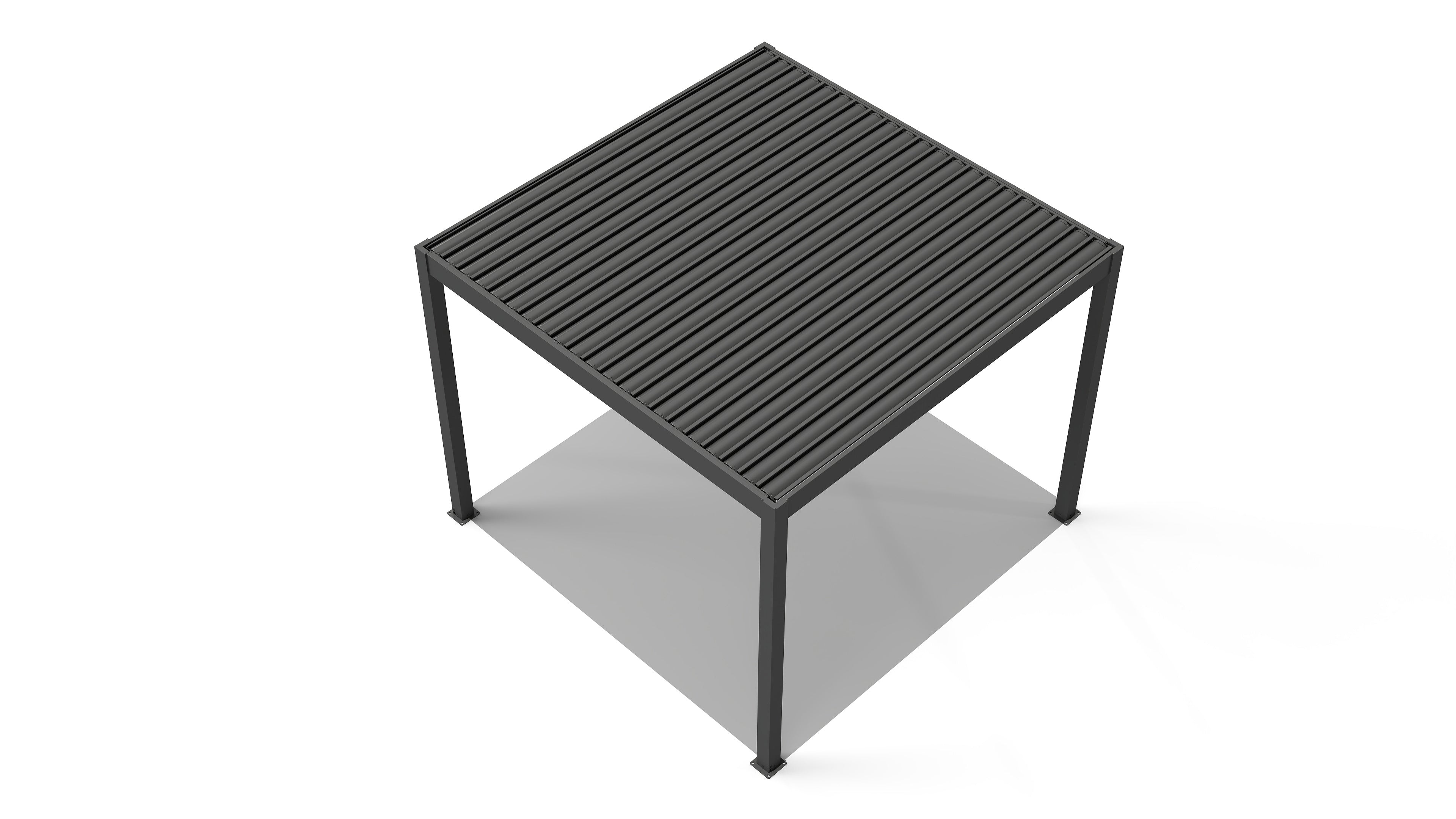 4x4 | Aluminium Louvered Pergola – Motorized Roof with Remote-Control & LED Lights | Grey