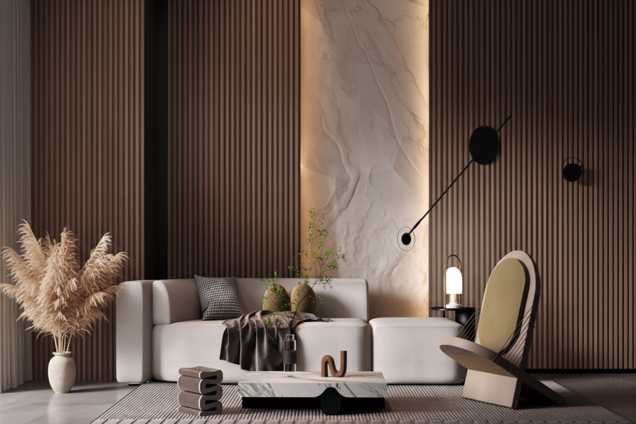 HP Brown Internal PVC Wall Cladding wall cladding panel close-up Melbourne | THQ