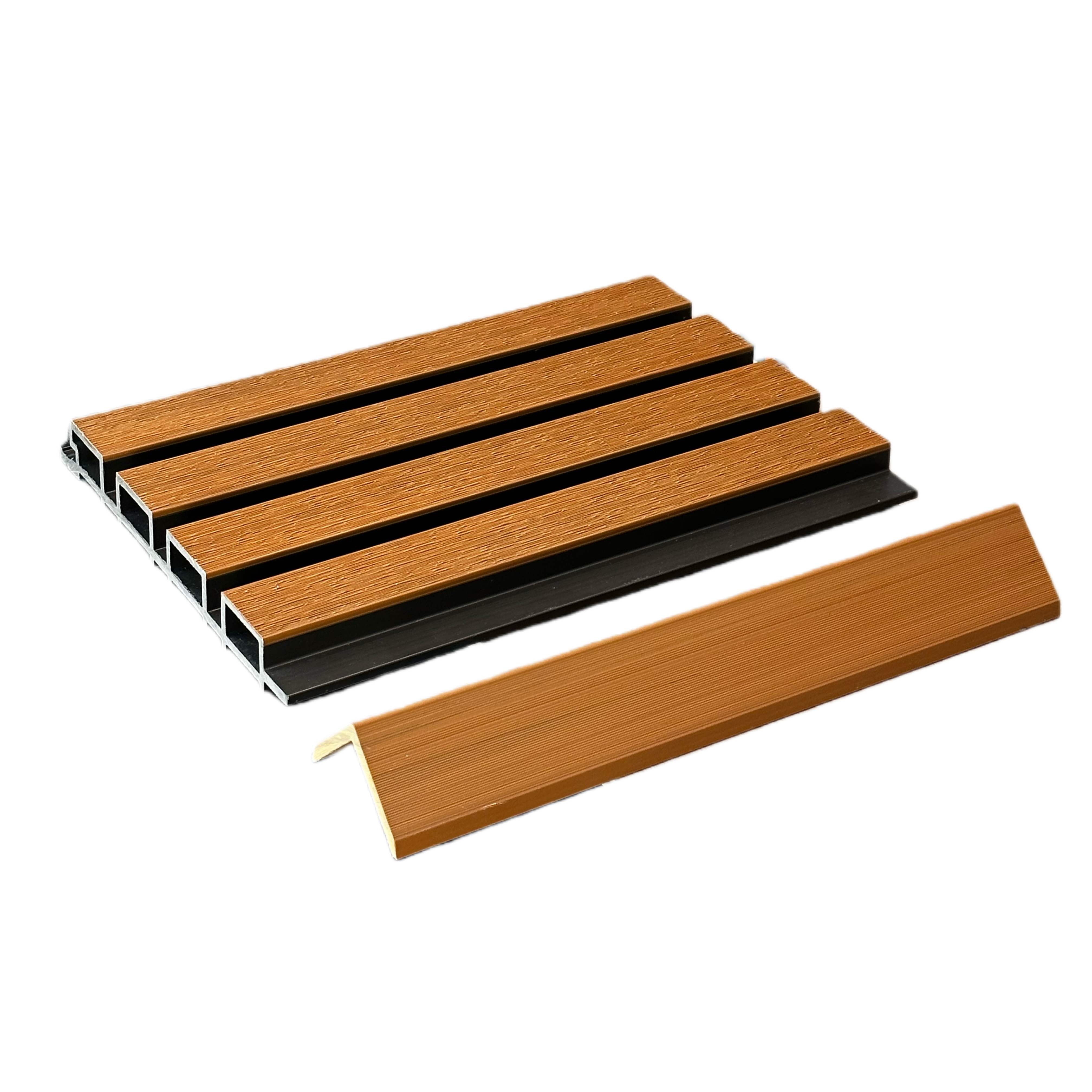 Teak and black external wall cladding 160x24mm - dual-tone composite cladding for Australian homes