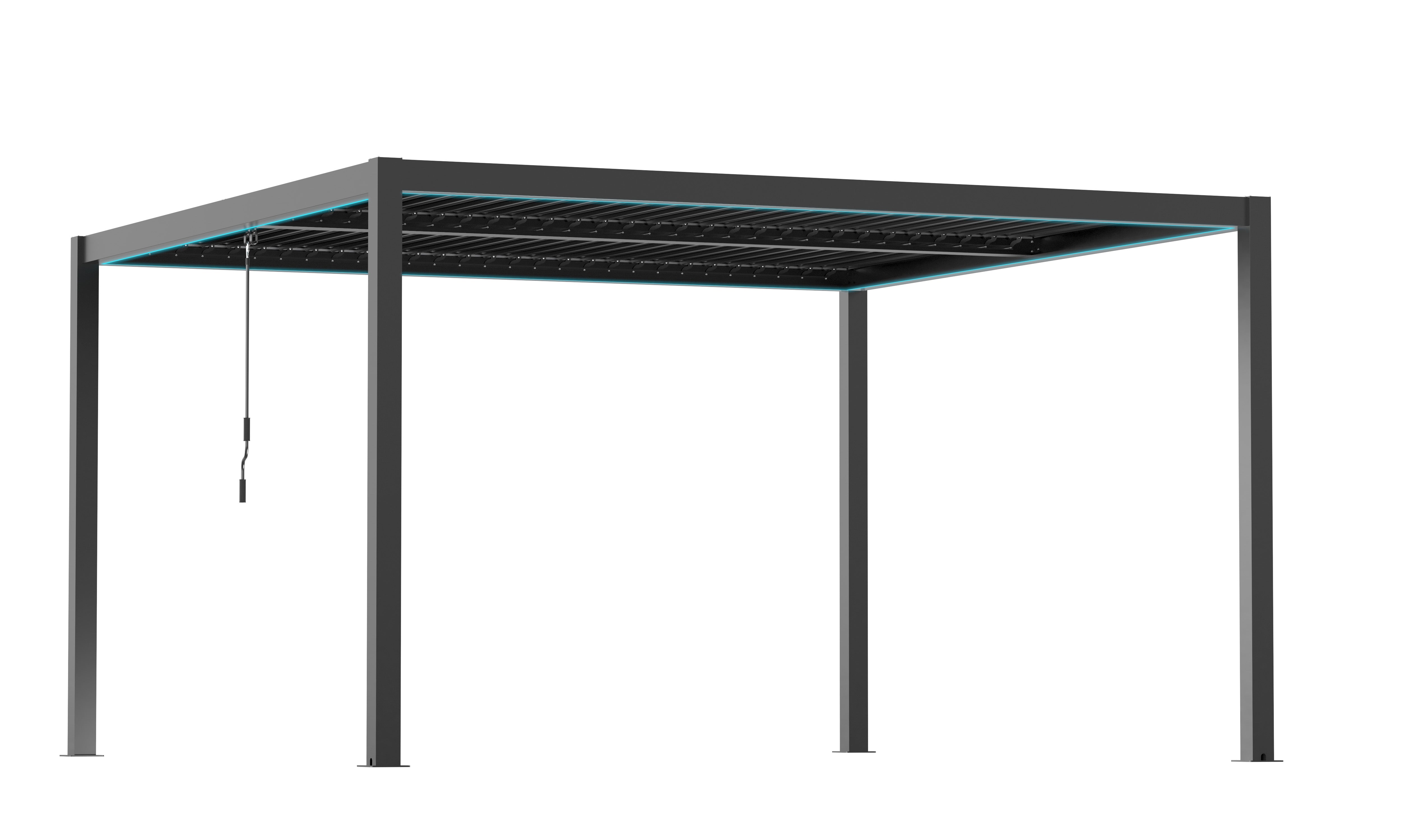 4x4 | Aluminium Louvered Pergola – Freestanding | Manual Roof with RGB Remote-Control Lights | Grey