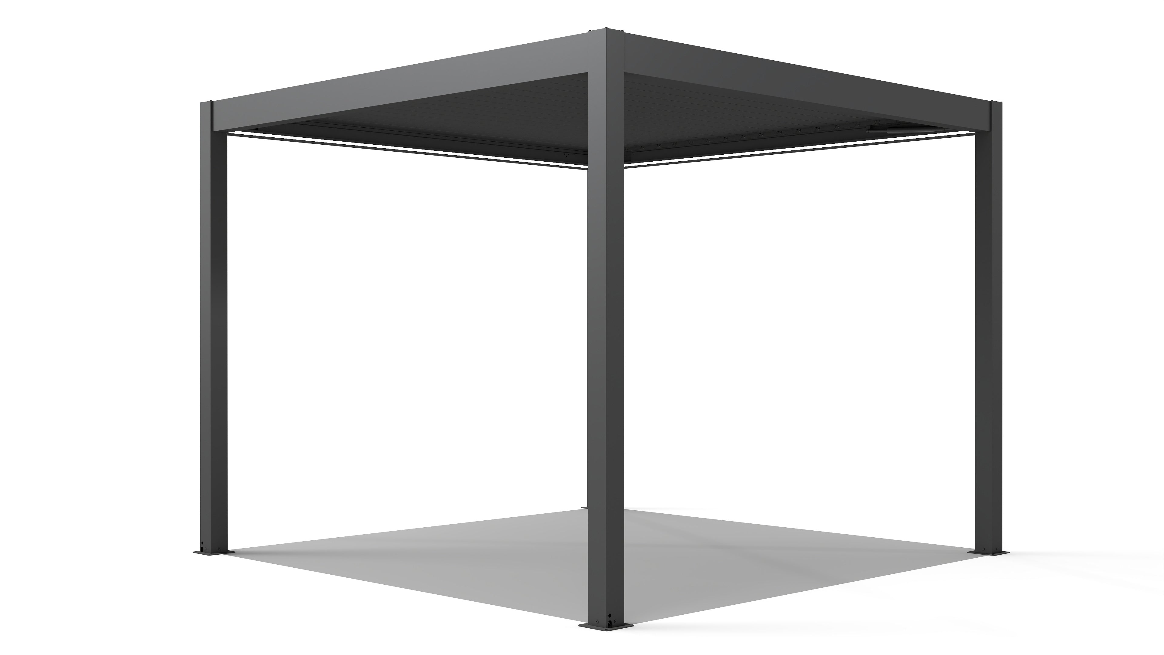 4x4 | Aluminium Louvered Pergola – Motorized Roof with Remote-Control & LED Lights | Grey