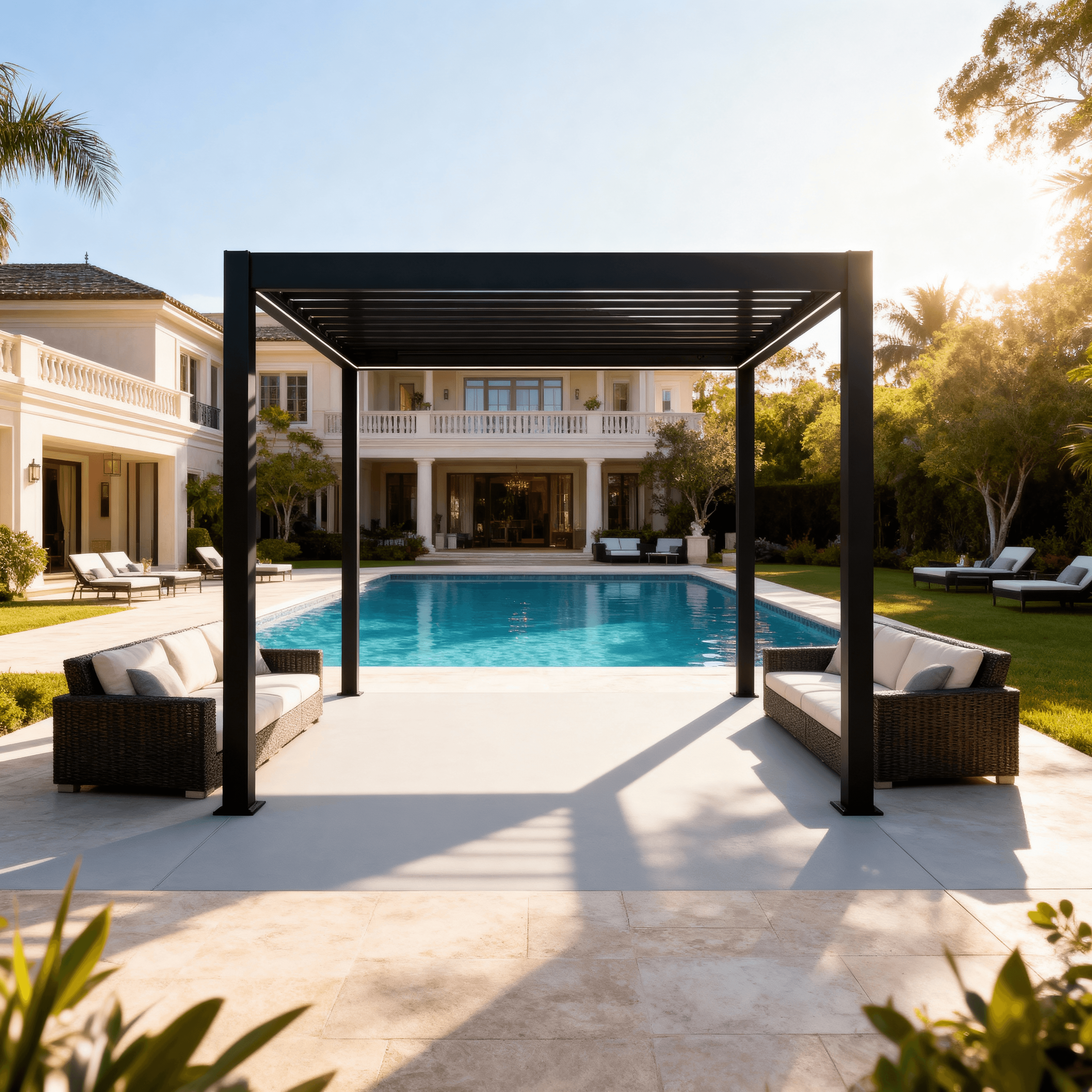 3x3 | Aluminium Louvered Pergola – Motorized Roof with Remote-Control & LED Lights | Grey